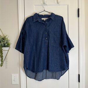 LOFT Denim Blue Oversized Short Sleeve Pull Over Top